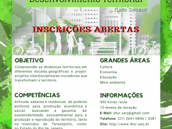 Abertas as inscrições para a segunda turma do curso de Pós Graduação em Desenvolvimento Territorial