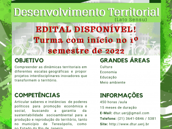 Pós-Graduação em Desenvolvimento Terriorial – Turma Teresópolis – INSCRIÇÕES ABERTAS